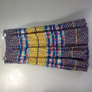 Vintage Carole Little Sport Colorful Floral Tiered Maxi Skirt Women's Medium